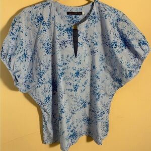 Harvey Faircloth top blouse cotton white blue floral made in USA top Size 4
